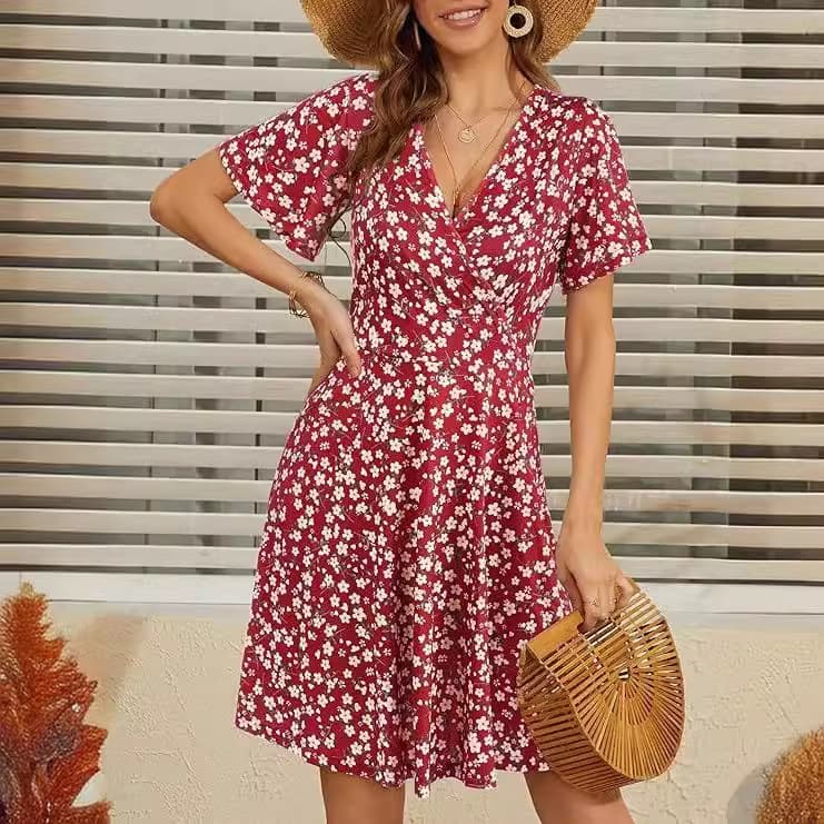 花柄 ファッション 爽やか小花柄カシュクールワンピース
