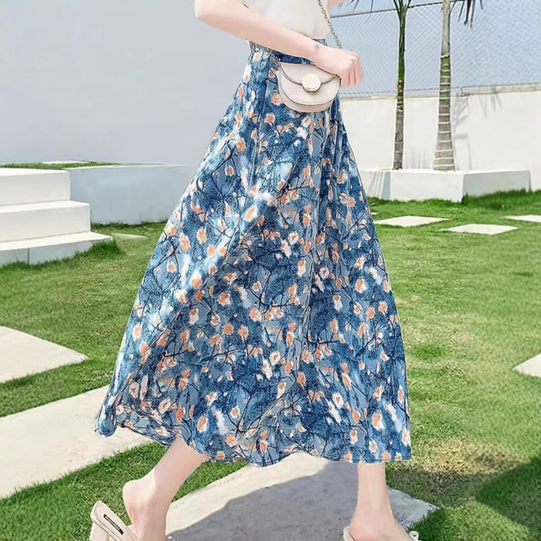 花柄 ファッション 桜花舞う優美なミディ丈スカート