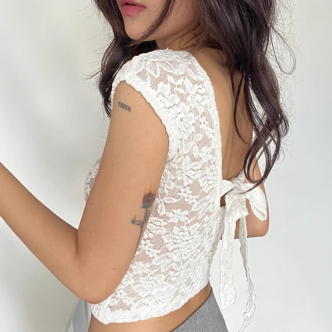 花柄 ファッション 優美レース花咲くショートトップス