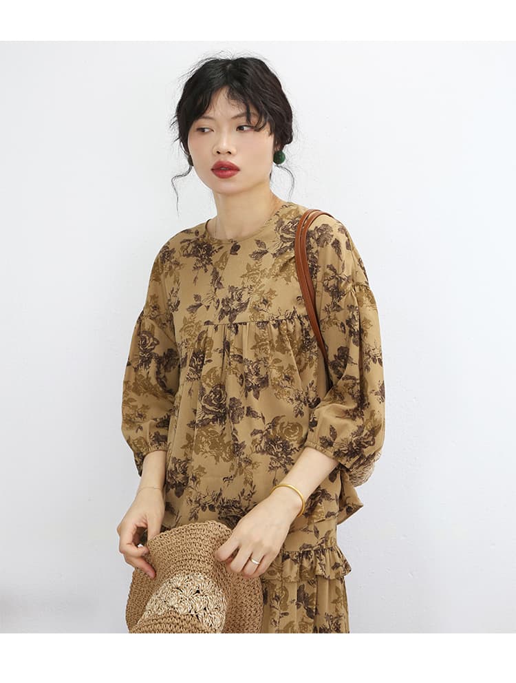 花柄 ファッション 薔薇模様の優美ティアードスカート