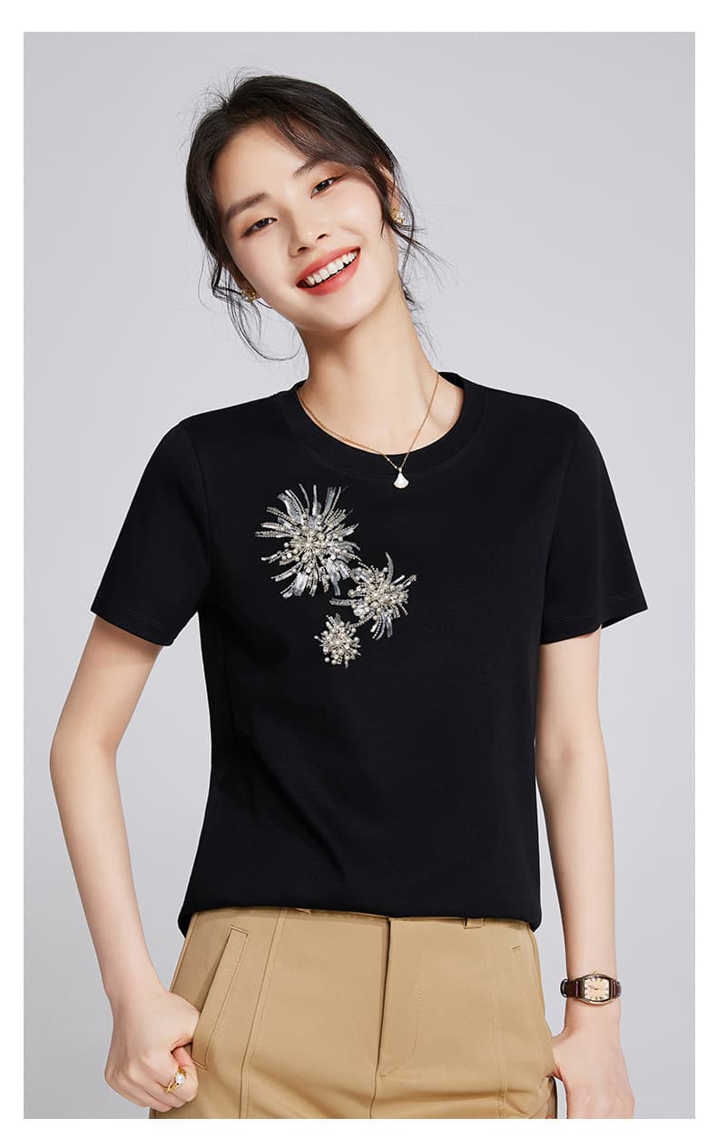 花柄 ファッション 煌めく花火刺繍 上質Tシャツ