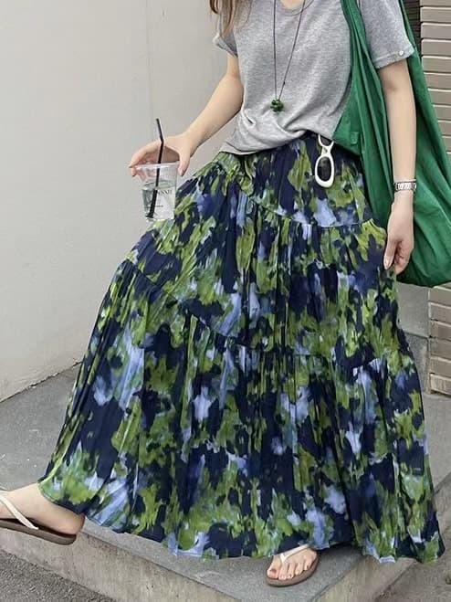 花柄 ファッション 優雅な花園 プリーツロングスカート