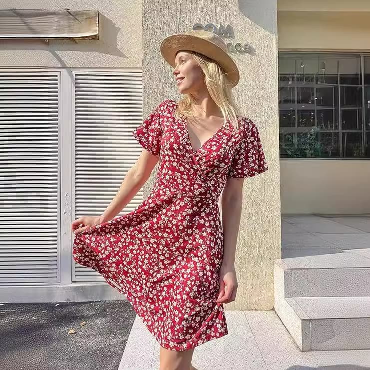 花柄 ファッション 爽やか小花柄カシュクールワンピース