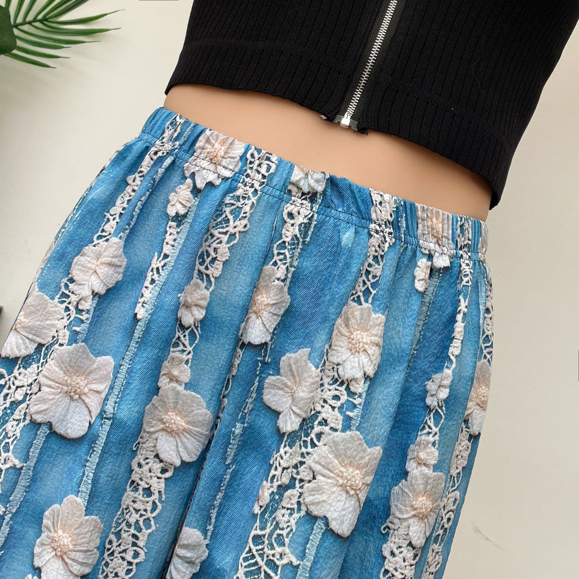 花柄 ファッション 華やか四季のゆったりワイドパンツ