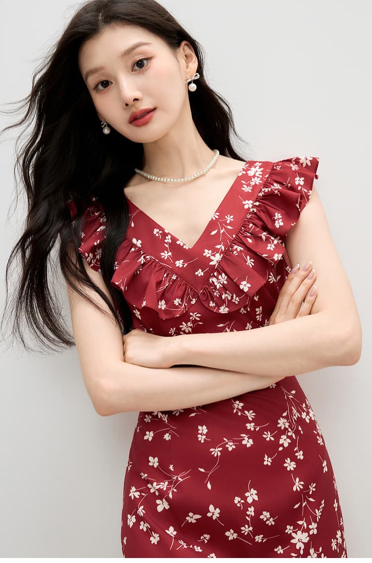 花柄 ファッション 優美な花園フリルワンピース