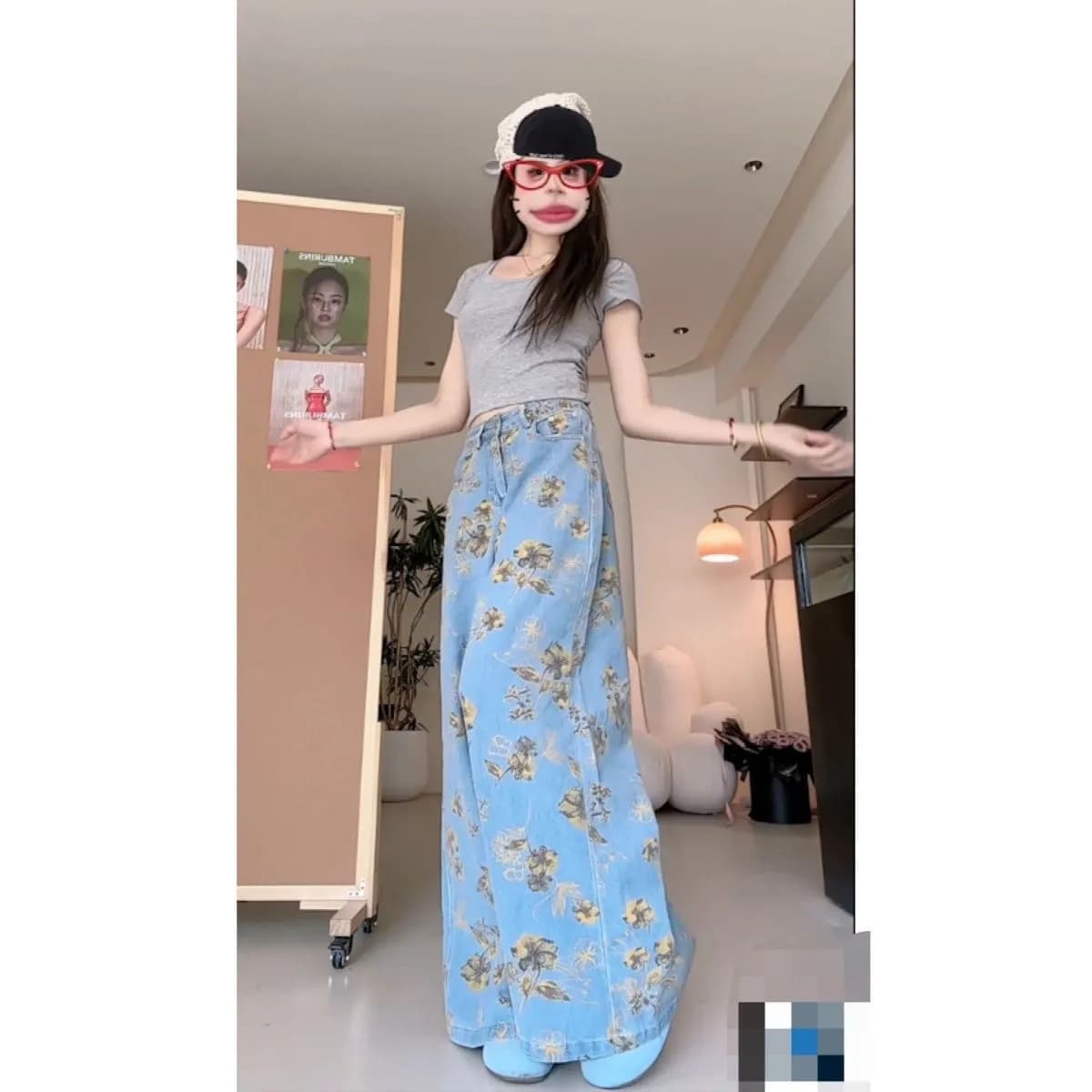 花柄 ファッション 優美な花園ワイドパンツ