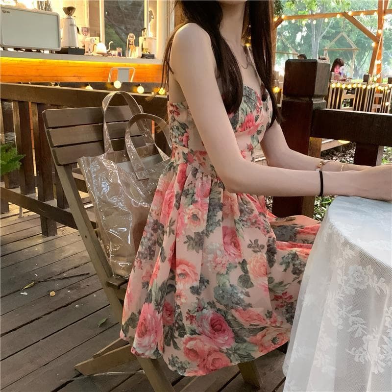 花柄 ファッション 優美なバラ咲くキャミソールワンピース