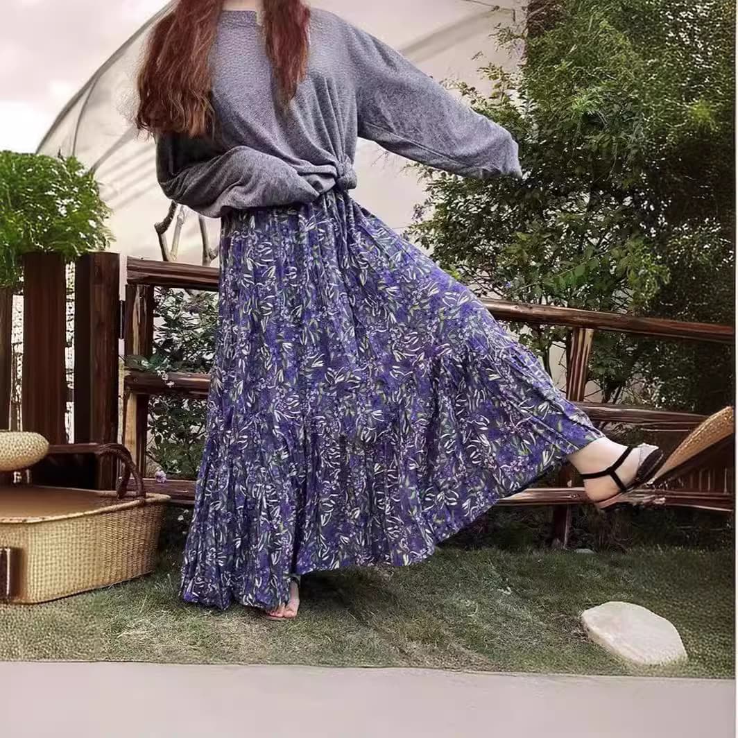 花柄 ファッション 優雅な花園 プリーツロングスカート