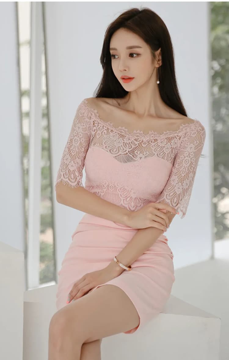 花柄 ファッション 春夏 花柄レース オフショルダー ワンピース パーティードレス