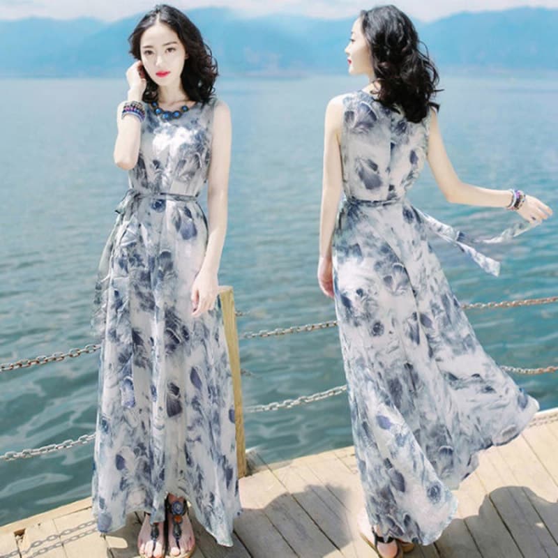 花柄 ファッション 水彩花柄 涼感ロングワンピース