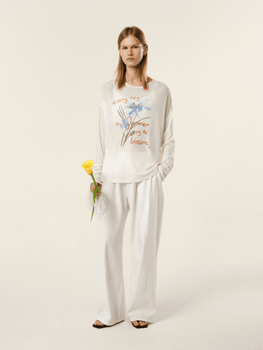 花柄 ファッション 花言葉 水彩画 長袖Tシャツ